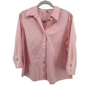 Foxcroft Pink Non Iron Fitted Button Front Shirt Womens 16P Career Office